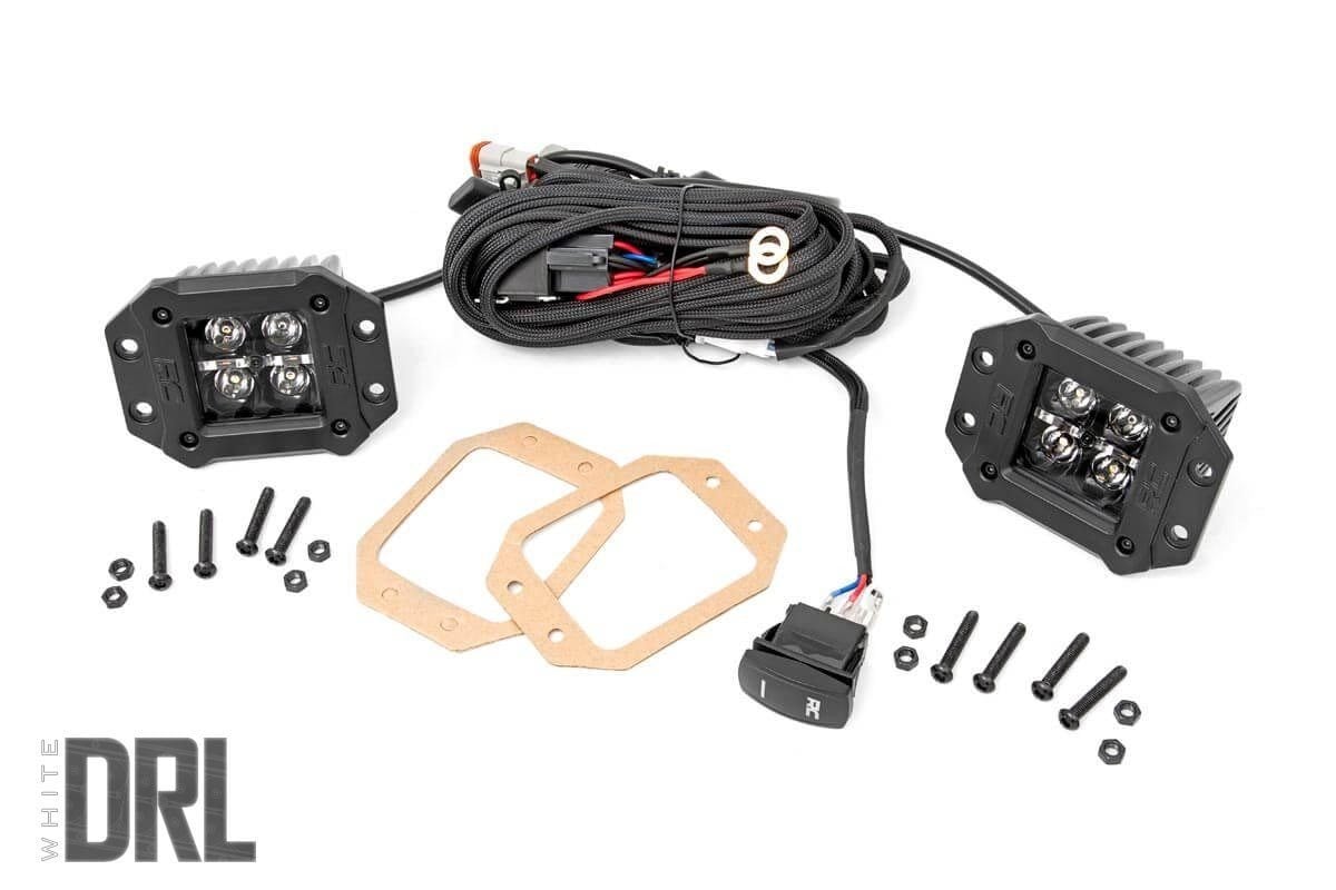 Rough Country 2"Square Flush Mount Cree LED Lights-Pair Blk Series Cool DRL 70803BLKDRL